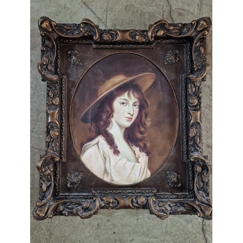 152 - Painting of Victorian Style Lady in Elaborate Carved Wood Frame, Signed Lower Left, (Approx. 65 x 73... 