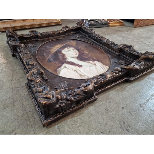 152 - Painting of Victorian Style Lady in Elaborate Carved Wood Frame, Signed Lower Left, (Approx. 65 x 73... 