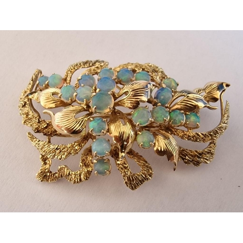 104 - Decorative 14ct Gold and Opal(?) Broach with Leaf Patterns Set with 20 x Round Opals(?), (Each Appro... 