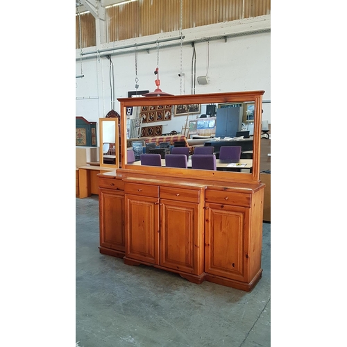 105 - Pine Sideboard / Buffet with 4-Drawers and 4-Cupboards and Large Mirror Above, (Approx. 184 x 50 x 9... 