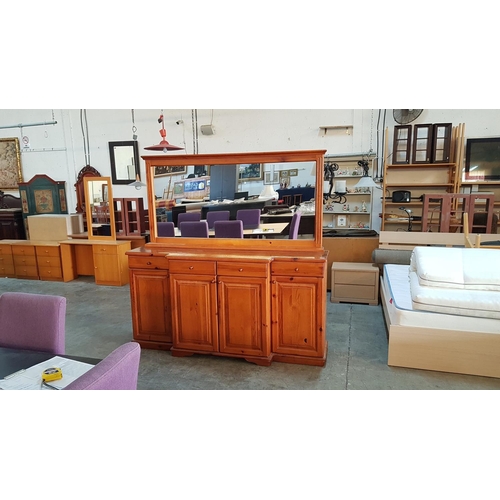 105 - Pine Sideboard / Buffet with 4-Drawers and 4-Cupboards and Large Mirror Above, (Approx. 184 x 50 x 9... 