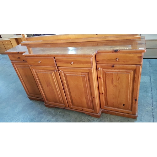 105 - Pine Sideboard / Buffet with 4-Drawers and 4-Cupboards and Large Mirror Above, (Approx. 184 x 50 x 9... 