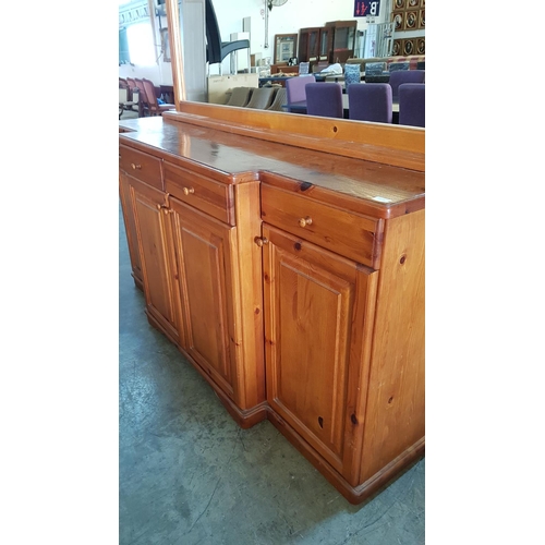 105 - Pine Sideboard / Buffet with 4-Drawers and 4-Cupboards and Large Mirror Above, (Approx. 184 x 50 x 9... 