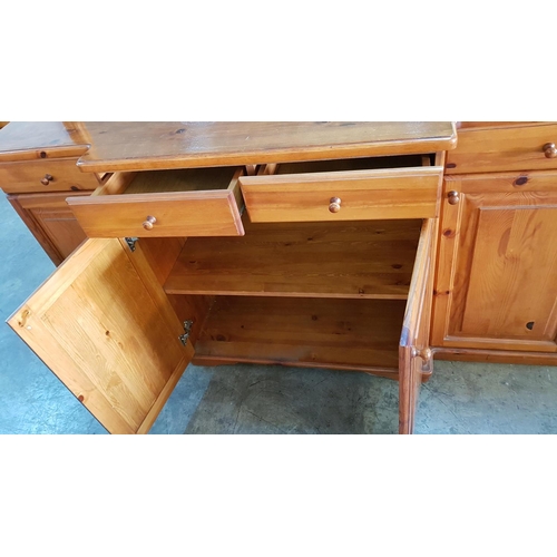 105 - Pine Sideboard / Buffet with 4-Drawers and 4-Cupboards and Large Mirror Above, (Approx. 184 x 50 x 9... 