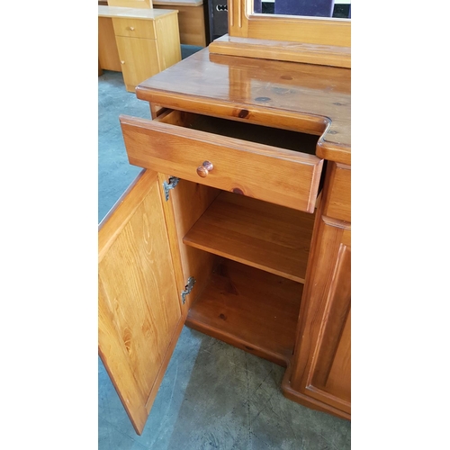 105 - Pine Sideboard / Buffet with 4-Drawers and 4-Cupboards and Large Mirror Above, (Approx. 184 x 50 x 9... 