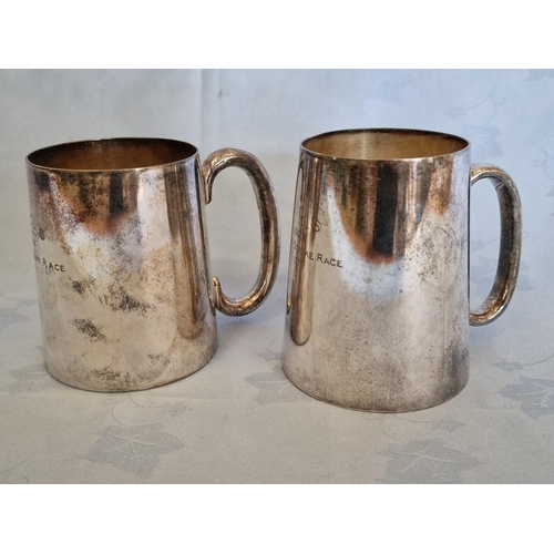 106 - 2 x Antique Silver Plated Tankards; One Marked 'One Pint, Made in England', the Other with Glass Bot... 