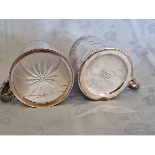 106 - 2 x Antique Silver Plated Tankards; One Marked 'One Pint, Made in England', the Other with Glass Bot... 