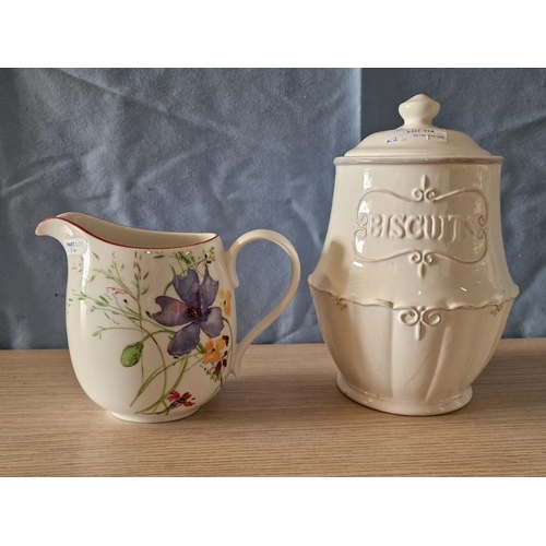 114 - Villeroy & Boch Jug with Floral Decoration (Approx. H: 14cm), Together with Cream Colour Porcelain B... 