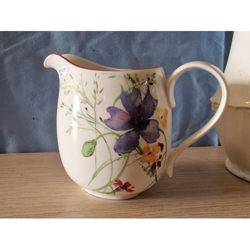 114 - Villeroy & Boch Jug with Floral Decoration (Approx. H: 14cm), Together with Cream Colour Porcelain B... 