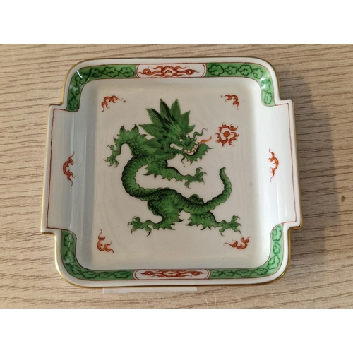 117 - Meissen 'Green Dragon' Square Porcelain Dish with Gilt Rim, (Approx. 11 x 10cm)