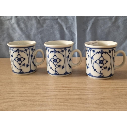 119 - Set of 3 x Vintage 'Kronester, Bavaria' Porcelain Coffee Mugs with Blue & White Decoration, (3)