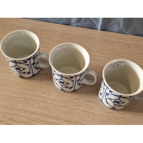 119 - Set of 3 x Vintage 'Kronester, Bavaria' Porcelain Coffee Mugs with Blue & White Decoration, (3)