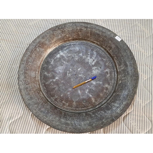 132 - Large Syrian Nomadic Round Copper Tray / Plate, with Hand Engraving (Approx. Ø: 70cm)