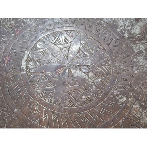 132 - Large Syrian Nomadic Round Copper Tray / Plate, with Hand Engraving (Approx. Ø: 70cm)