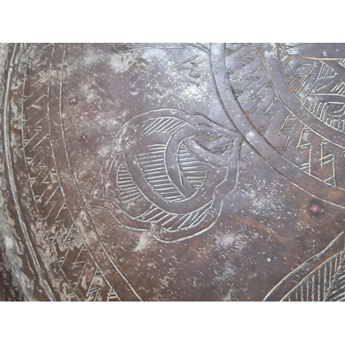 132 - Large Syrian Nomadic Round Copper Tray / Plate, with Hand Engraving (Approx. Ø: 70cm)