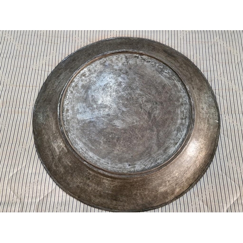 132 - Large Syrian Nomadic Round Copper Tray / Plate, with Hand Engraving (Approx. Ø: 70cm)