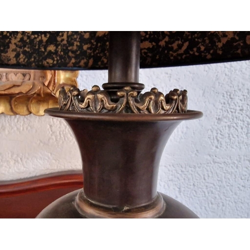 134 - Hand Made Table / Side Lamp with Baluster Shape Metal Base with Lion Handles and Patterned Shade, Ma... 