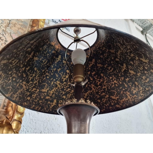 134 - Hand Made Table / Side Lamp with Baluster Shape Metal Base with Lion Handles and Patterned Shade, Ma... 