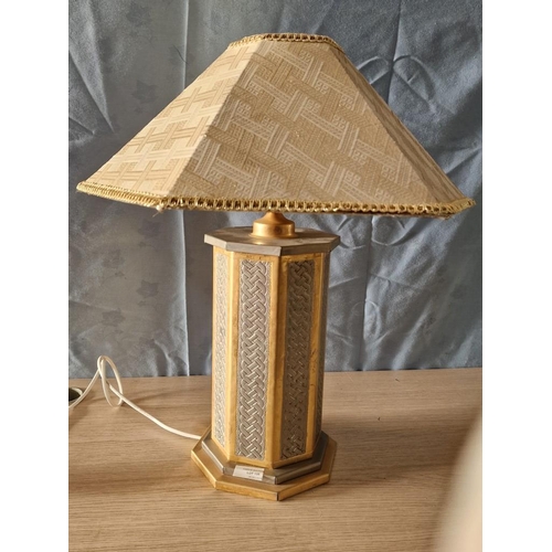 135 - Art Deco Style Two-Tone Metal Table / Side Lamp with Patterned Shade, (Approx. H: 56cm)