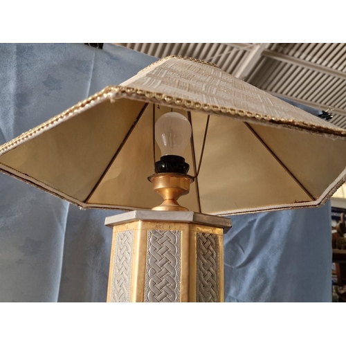 135 - Art Deco Style Two-Tone Metal Table / Side Lamp with Patterned Shade, (Approx. H: 56cm)