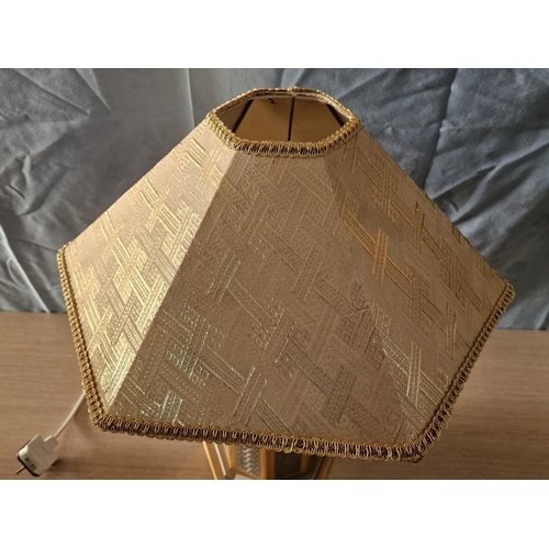 135 - Art Deco Style Two-Tone Metal Table / Side Lamp with Patterned Shade, (Approx. H: 56cm)