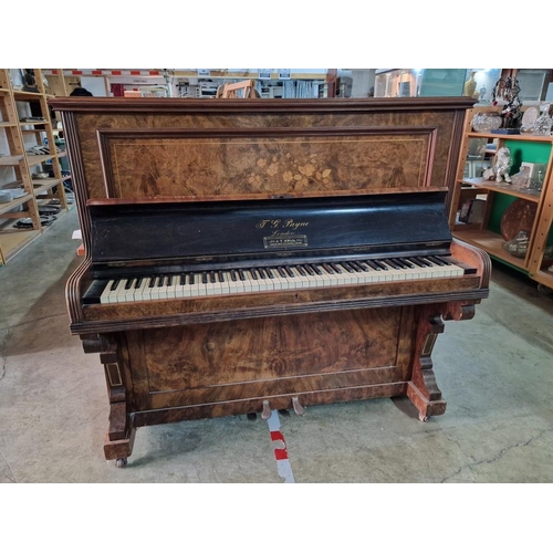 180 - Vintage Iron Frame Upright Piano by 'J.T.Hall (London)' in Attractive Wooden Case with Inlaid Floral... 