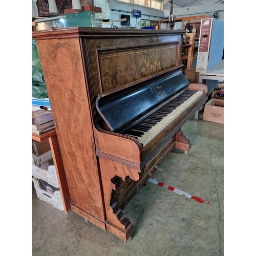 180 - Vintage Iron Frame Upright Piano by 'J.T.Hall (London)' in Attractive Wooden Case with Inlaid Floral... 