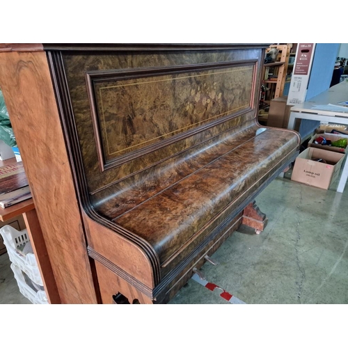 180 - Vintage Iron Frame Upright Piano by 'J.T.Hall (London)' in Attractive Wooden Case with Inlaid Floral... 