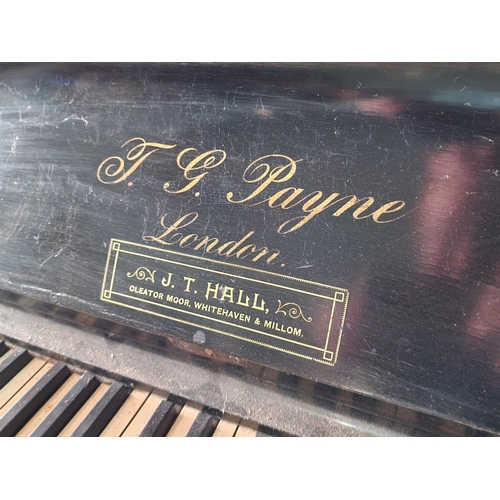 180 - Vintage Iron Frame Upright Piano by 'J.T.Hall (London)' in Attractive Wooden Case with Inlaid Floral... 