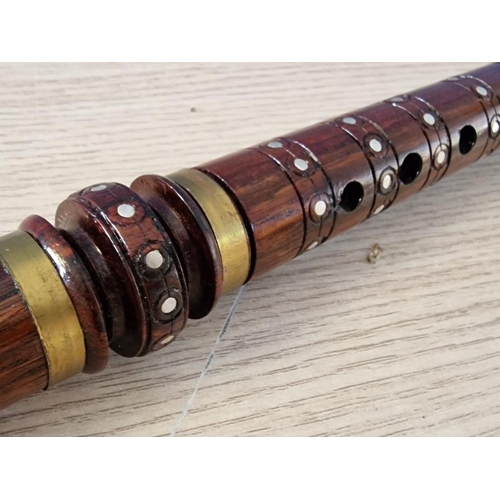 182 - Turned Wood Item (Possibly Part of Musical Instrument?) with Inlaid Mother-of-Pearl Effect and Brass... 