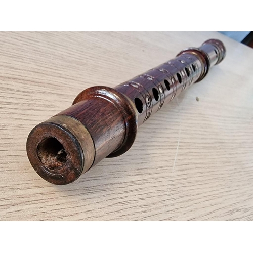 182 - Turned Wood Item (Possibly Part of Musical Instrument?) with Inlaid Mother-of-Pearl Effect and Brass... 