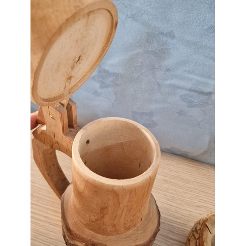 186 - Silver Birch Wood Beer Stein, Together with Alabaster Style Pipe Shaped Ashtray, (2)