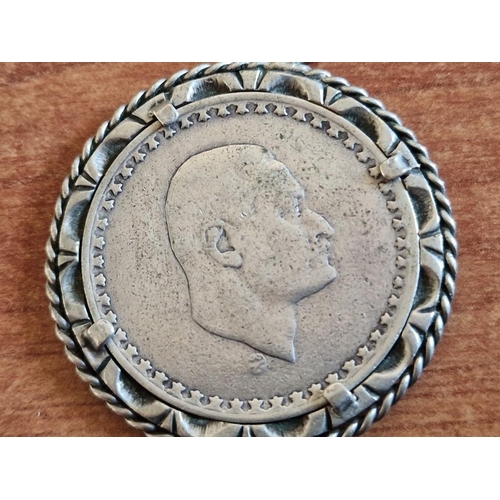 197 - Egypt 1970 50 Piastres Silver Coin, President Nasser, (.720 Silver, 33mm) Mounted in White Metal Key... 