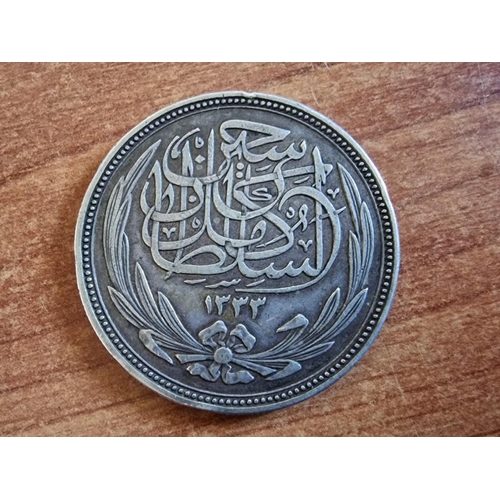 199 - Egypt 1917 20 Piastres Silver Coin, (.833 Silver, Approx. 28g, 40mm)