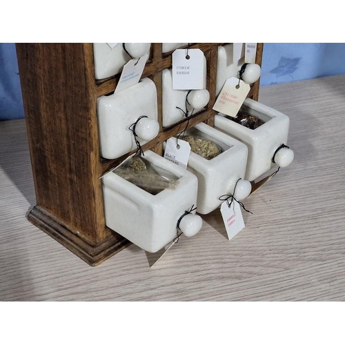 2 - Wooden Rack with 12 x Porcelain Spice Drawers, (Approx. 24 x 10 x 30cm)