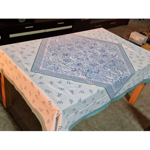 217 - Villeroy & Boch Rectangular Table Cloth with Blue & White Floral & Bird Pattern and Green Border, (A... 