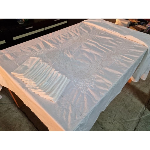 218 - Large Table Cloth with Embroidery, (Approx. 220 x 170cm), Together with Set of 12 x Matching Napkins... 