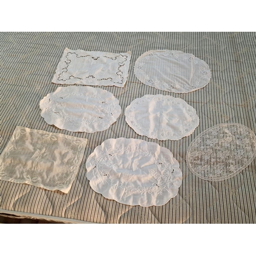 219 - Collection of 7 x Lace & Embroidered Table Place Mat / Doilies, (Approx. Ave 40 x 35cm each), (7)