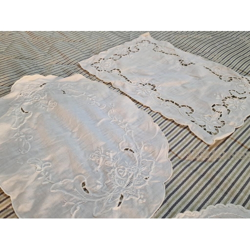 219 - Collection of 7 x Lace & Embroidered Table Place Mat / Doilies, (Approx. Ave 40 x 35cm each), (7)