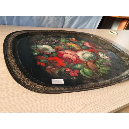 220 - Antique Russian Hand Painted Metal Tray with Flower Decoration, (Approx. 59 x 46cm)