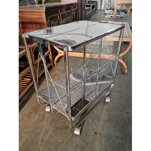 221 - Retro Style Folding White Metal Tea Trolley, (Approx. 68 x 40 x 70cm)