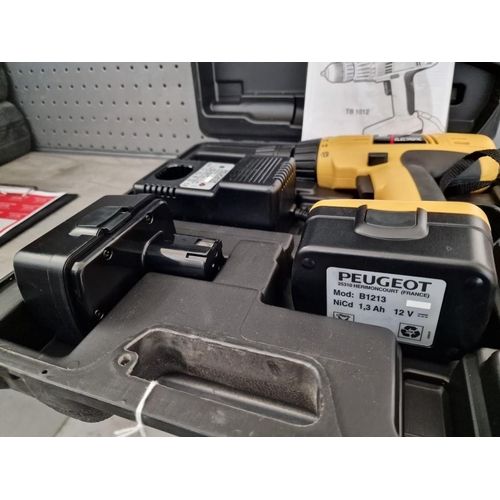 320 - Peugeot 12v Cordless Drill in Hardcase with 2 x Batteries, (Model: TB1012), Looks Unused, Basic Test... 