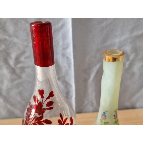 41 - 2 x Hand Painted Vintage Rosewater Sprinkler or Bottle Vases with Pear Shape Bodies, (Approx. H: 22 ... 