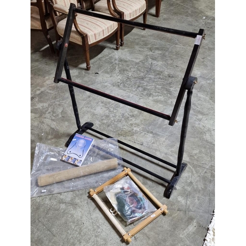 124 - Floor Standing Tapestry Frame, Together with Small Hand Held Frame, Roll of Canvas, Hands Free Magni... 