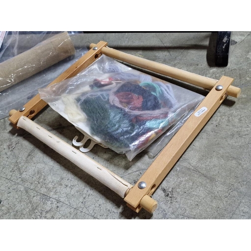 124 - Floor Standing Tapestry Frame, Together with Small Hand Held Frame, Roll of Canvas, Hands Free Magni... 