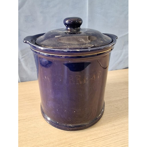 171 - Large Cobalt Blue Colour Glazed Porcelain Lidded Storage Jar / Bread Bin / Biscuit Barrell, (Approx.... 