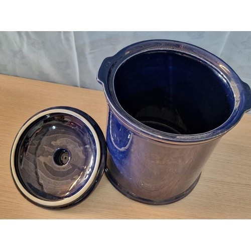 171 - Large Cobalt Blue Colour Glazed Porcelain Lidded Storage Jar / Bread Bin / Biscuit Barrell, (Approx.... 