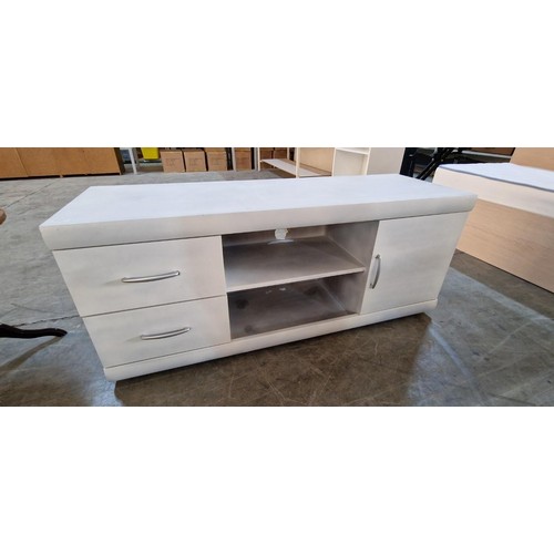 166 - White Colour TV Unit with Cupboard, 2-Drawers and 2 Open Shelves, (Approx. 132 x 44 x 55cm)