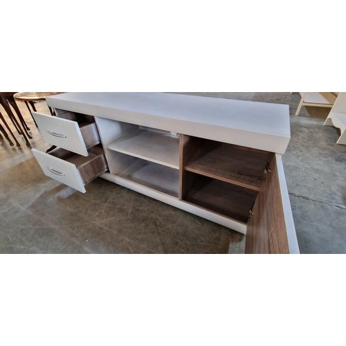 166 - White Colour TV Unit with Cupboard, 2-Drawers and 2 Open Shelves, (Approx. 132 x 44 x 55cm)