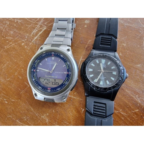 127 - 2 x Wrist Watches; Casio Telememo 30 AW-80, Model 2747 with Blue Face, Stainless Steel Back, * Runni... 